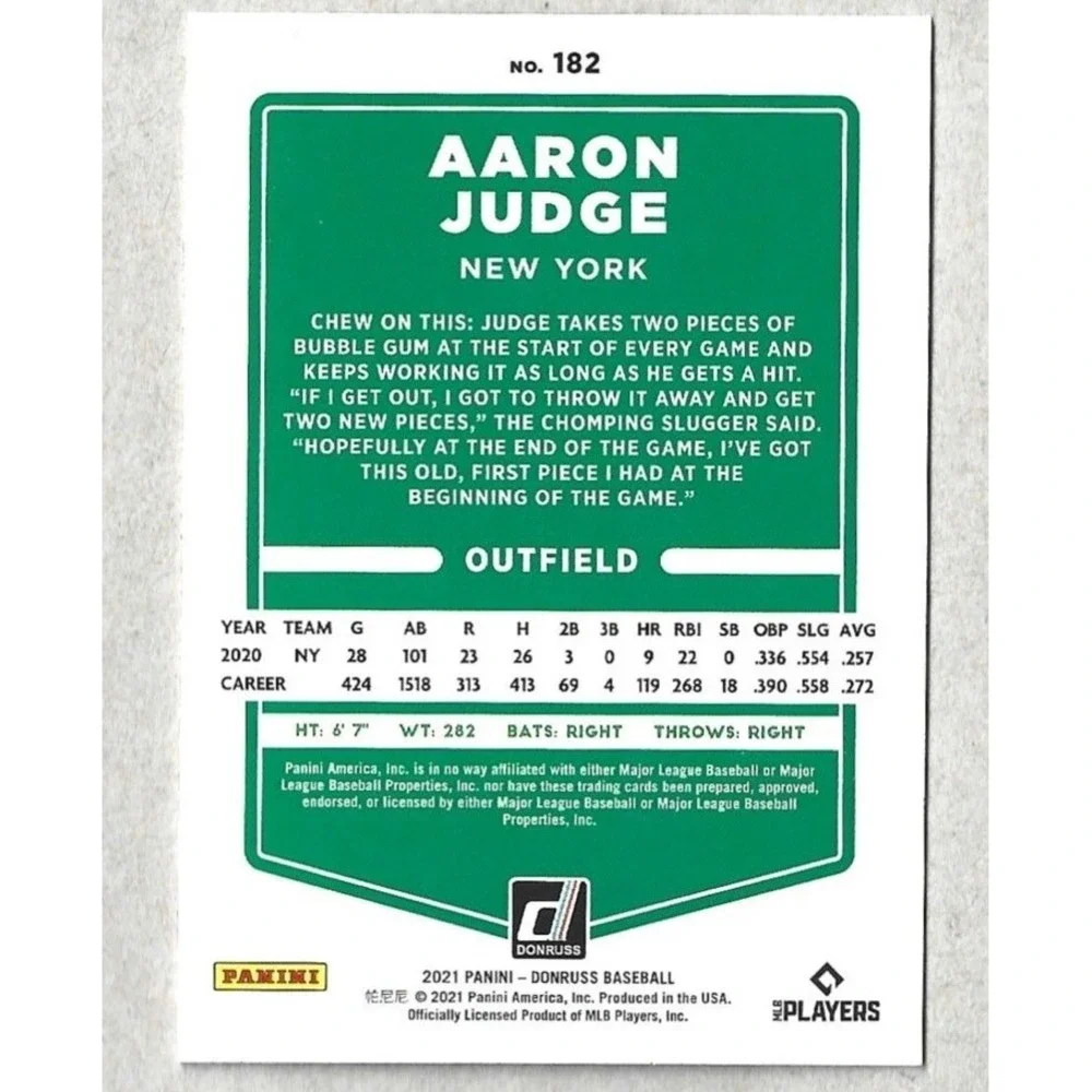 ⚾️ Aaron Judge NY Yankees 2021 Panini Donruss‎ (#182) MLB